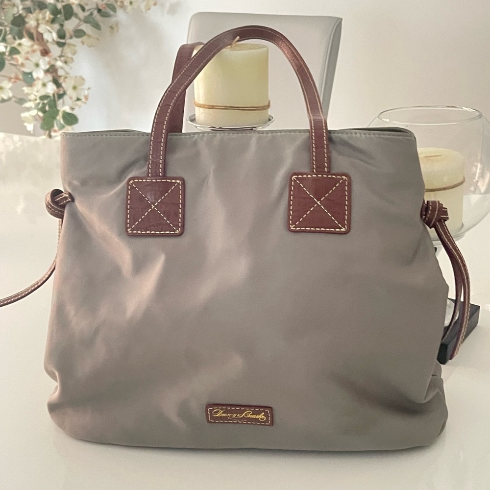 Dooney & Bourke Grey Nylon Victoria Tote with Tan Leather Trim